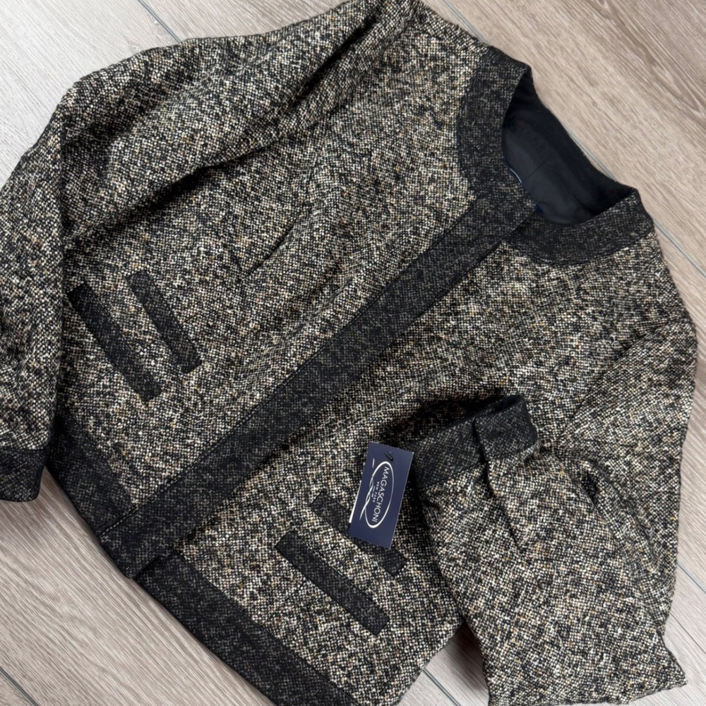 Magaschoni Women Jacket Tweed Wool Silk Blend Chameau Combo 14